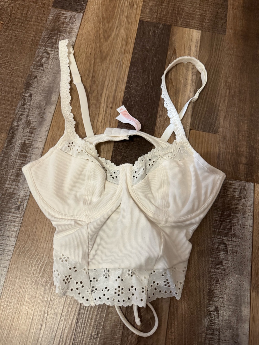Colsie Cream Lace-Trim Longline Bra